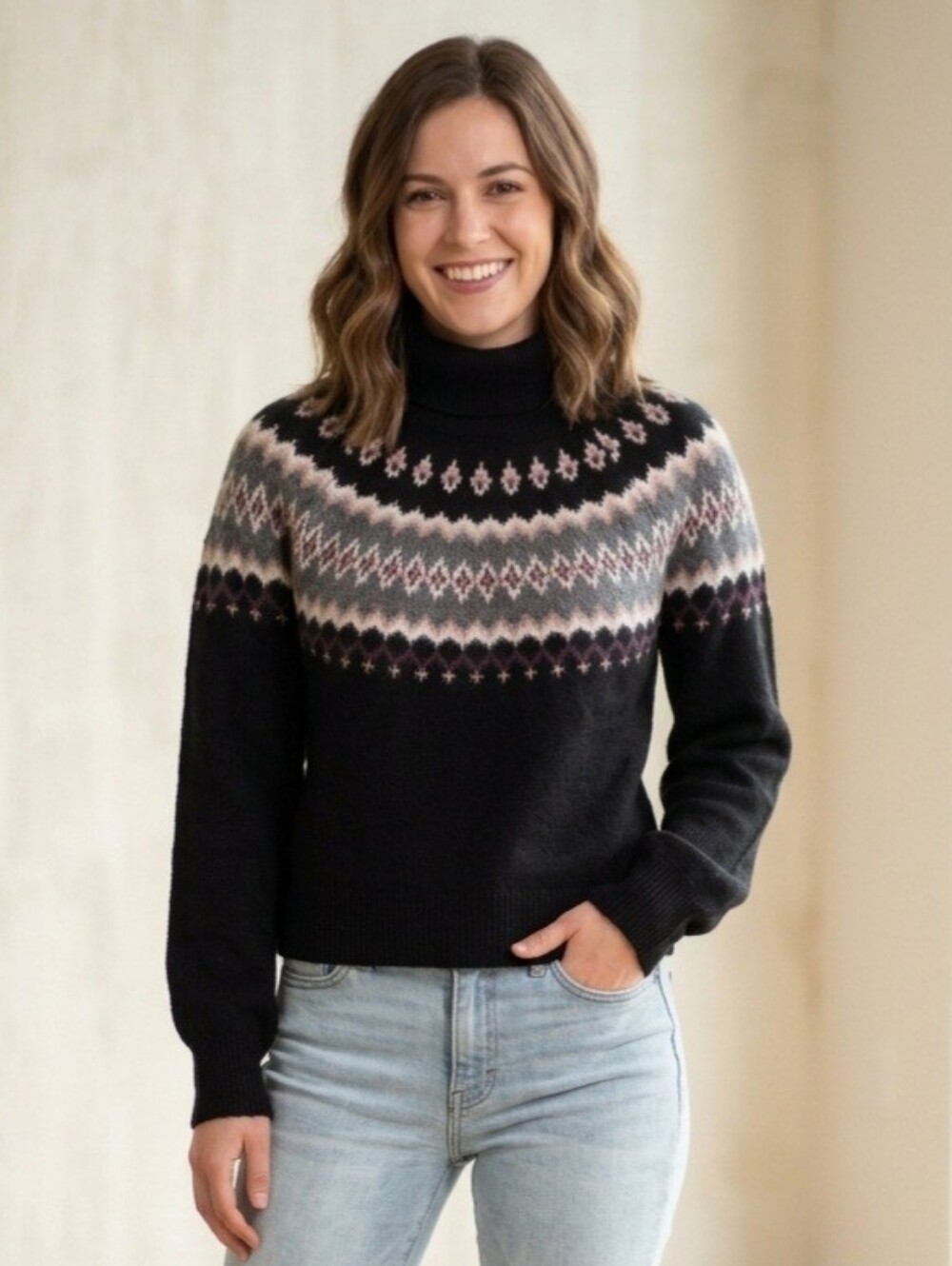 438. Buffalo David Bitton "Pricilla" Black Fair Isle Sweater